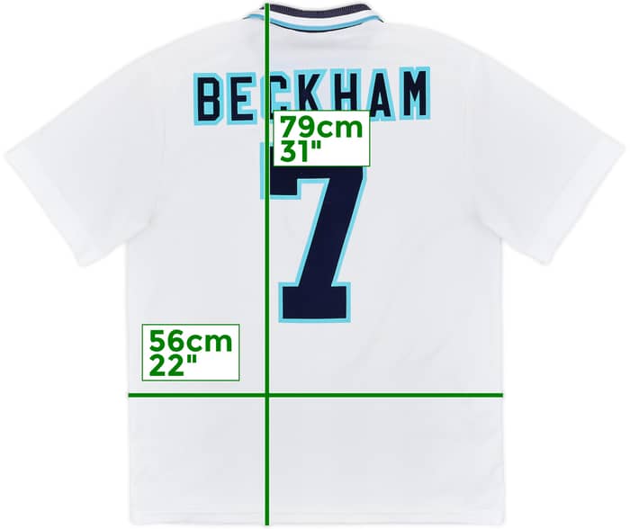 1995-97 England Home Shirt Beckham #7 - 8/10 - (L)