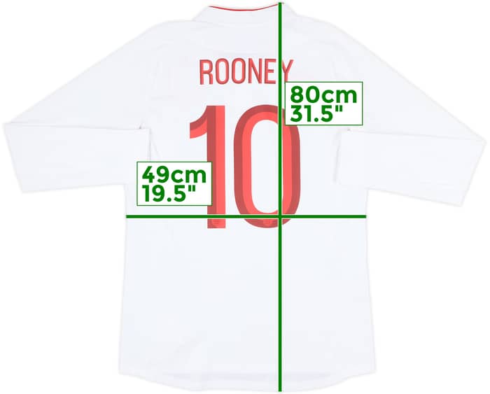 2012-13 England Home L/S Shirt Rooney #10 - 8/10 - (M)