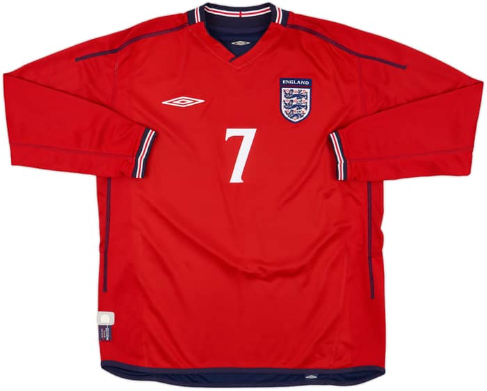 2002-04 England Away L/S Shirt Beckham #7 - 8/10 - (XL)