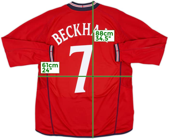 2002-04 England Away L/S Shirt Beckham #7 - 8/10 - (XL)