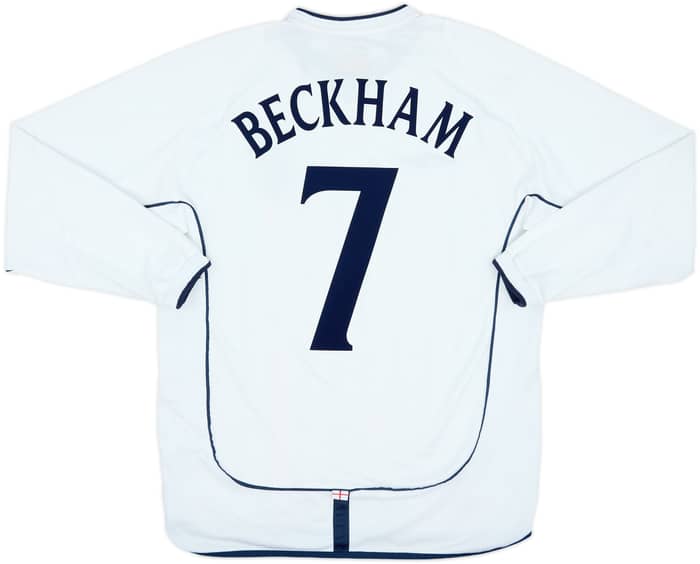 2001-03 England Home L/S Shirt Beckham #7 - 6/10 - (L)