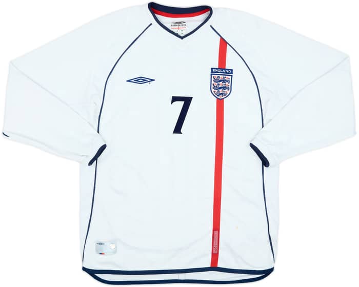 2001-03 England Home L/S Shirt Beckham #7 - 6/10 - (L)