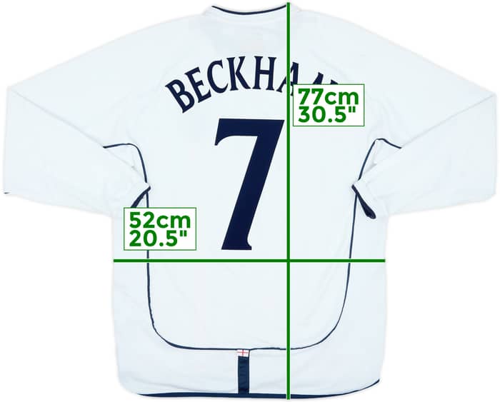 2001-03 England Home L/S Shirt Beckham #7 - 6/10 - (L)