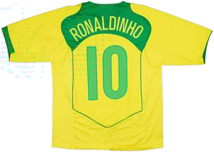 2004-06 Brazil Home Shirt Ronaldinho #10 - 9/10 - (M)