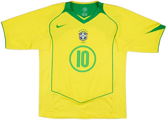 2004-06 Brazil Home Shirt Ronaldinho #10 - 9/10 - (M)