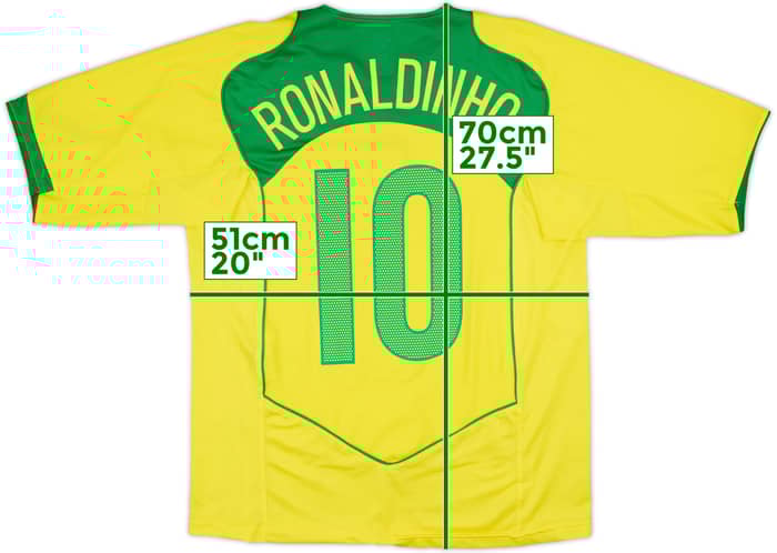 2004-06 Brazil Home Shirt Ronaldinho #10 - 9/10 - (M)