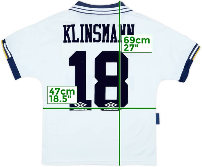 1993-95 Tottenham Home Shirt Klinsmann #18 - 8/10 - (S)