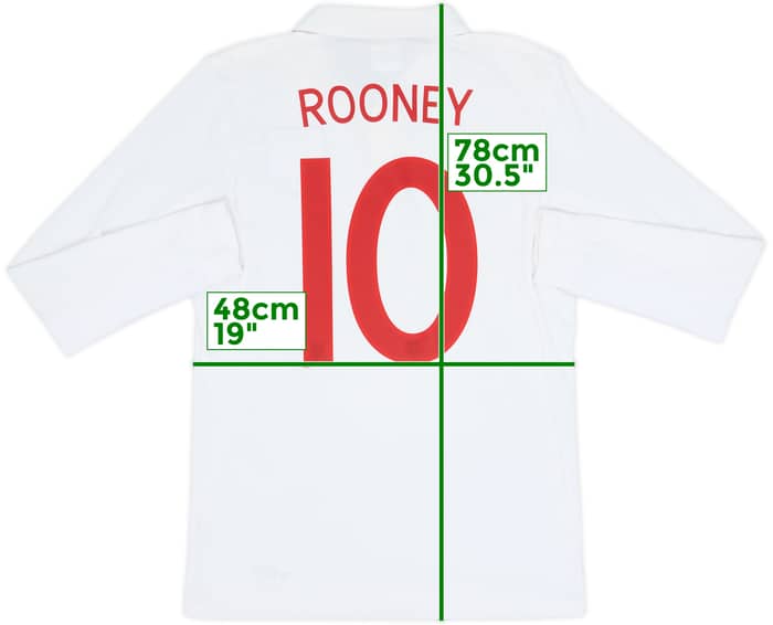 2009-10 England Home L/S Shirt Rooney #10 - 8/10 - (M)