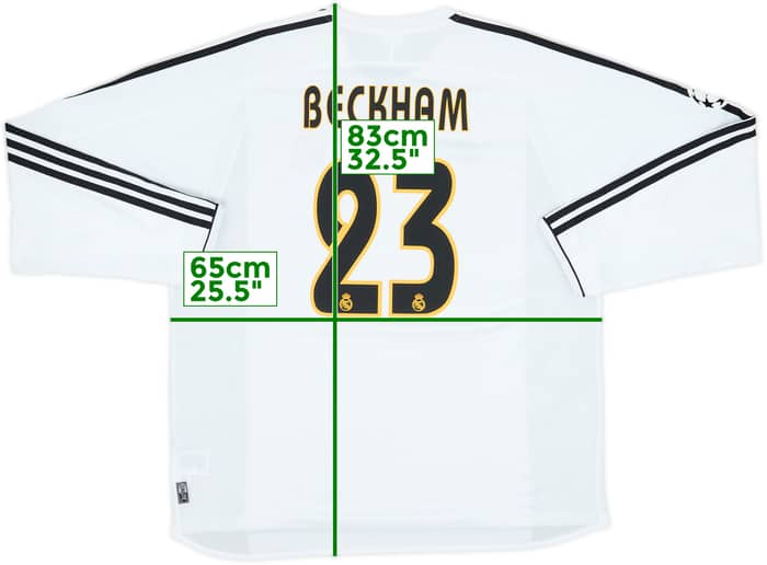 2003-04 Real Madrid Home L/S Shirt Beckham #23 - 9/10 - (XL)
