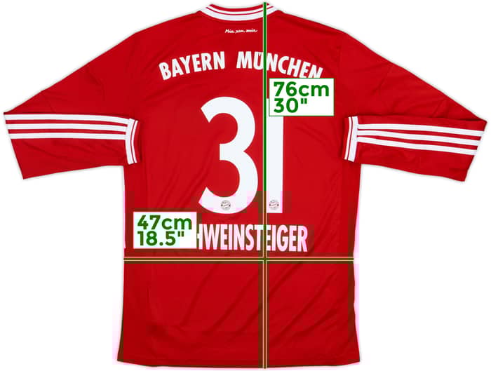 2013-14 Bayern Munich Home L/S Shirt Schweinsteiger #31 - 6/10 - (XL.Boys)