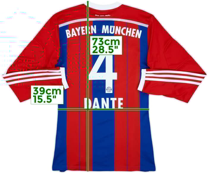 2014-15 Bayern Munich Home L/S Shirt Dante #4 - 8/10 - (S)
