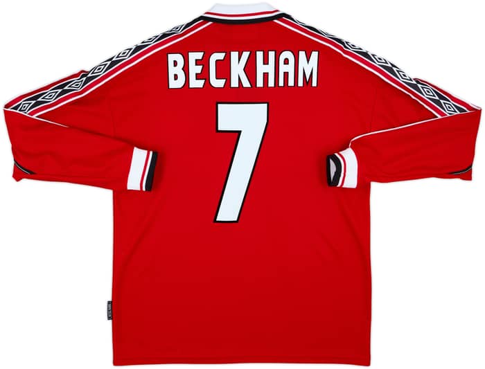 1998-00 Manchester United Home L/S Shirt Beckham #7 - 9/10 - (M)