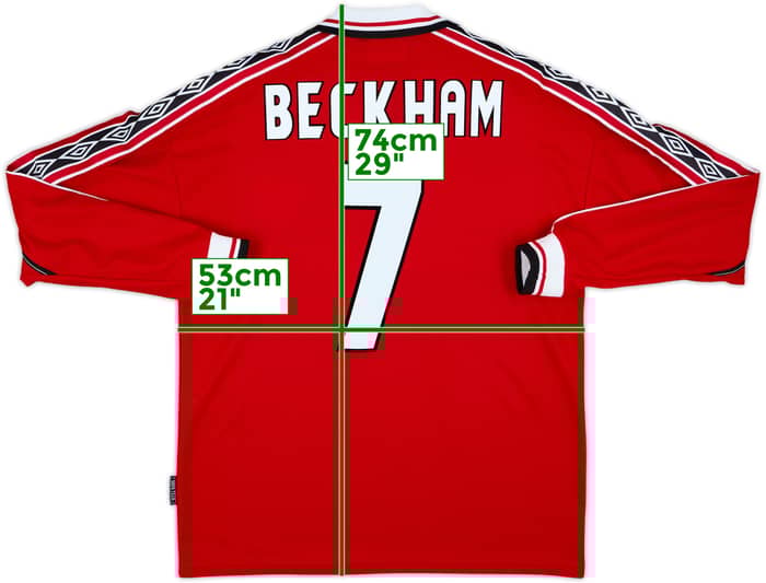 1998-00 Manchester United Home L/S Shirt Beckham #7 - 9/10 - (M)
