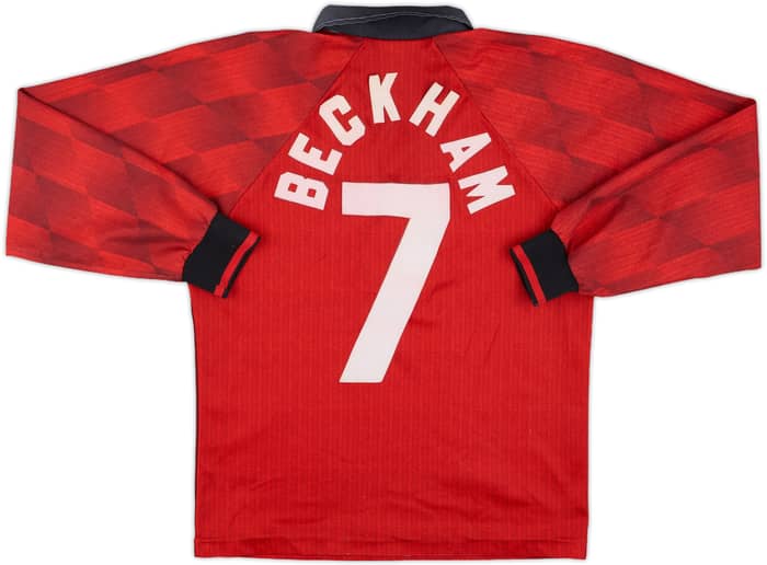 1996-98 Manchester United Home L/S Shirt Beckham #7 - 5/10 - (L.Boys)