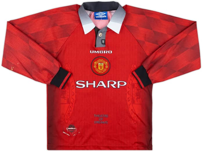 1996-98 Manchester United Home L/S Shirt Beckham #7 - 5/10 - (L.Boys)
