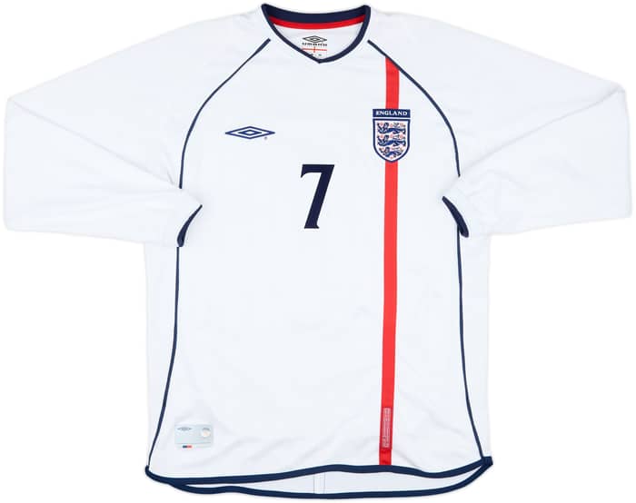 2001-03 England Home L/S Shirt Beckham #7 - 8/10 - (L)