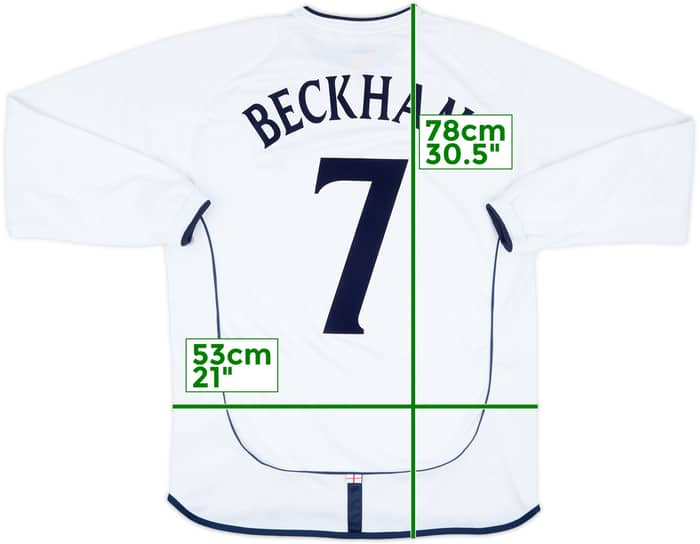 2001-03 England Home L/S Shirt Beckham #7 - 8/10 - (L)