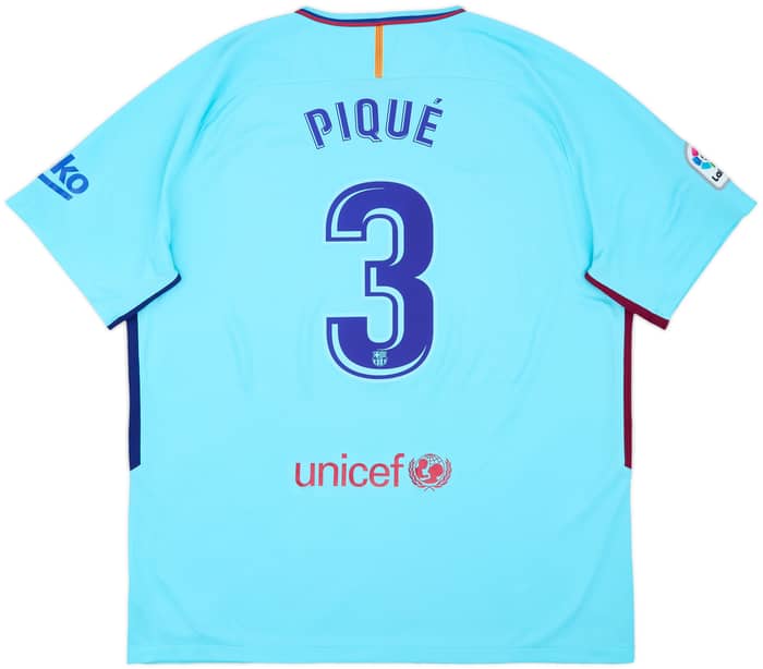 Camiseta de visitante del Barcelona 2017-18 Pique #3 - 10/10 - (XXL)