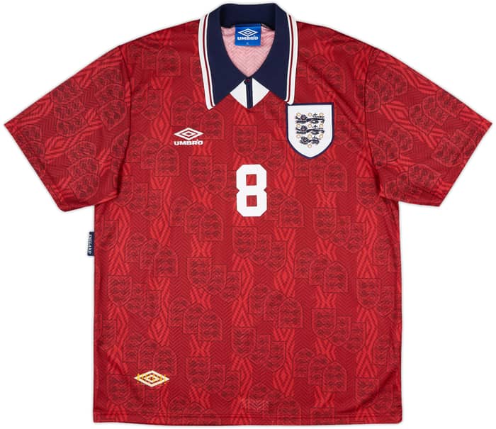 1993-95 England Away Shirt Gascoigne #8 - 9/10 - (XL)