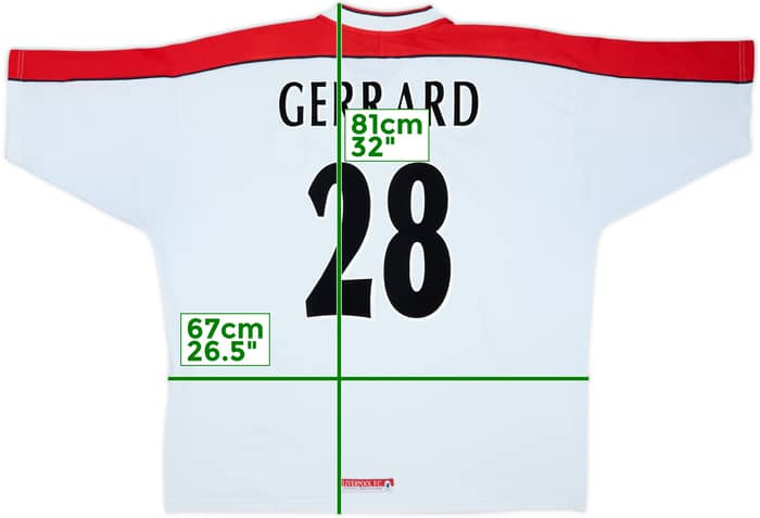 Camiseta de visitante del Liverpool 1998-99 Gerrard #28 - 6/10 - (XXL)
