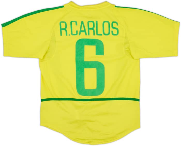 2002-04 Brazil Home Shirt R.Carlos #6 - 6/10 - (M.Boys)