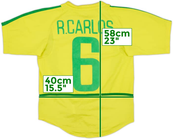 2002-04 Brazil Home Shirt R.Carlos #6 - 6/10 - (M.Boys)