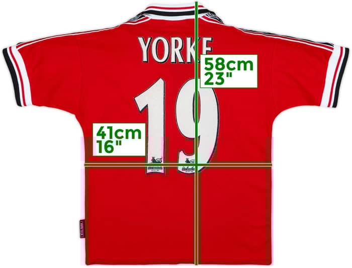 1998-00 Manchester United Home Shirt Yorke #19 - 8/10 - (M.Boys)