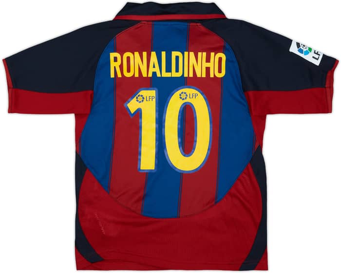 2003-04 Barcelona Home Shirt Ronaldinho #10 - 7/10 - (S.Boys)