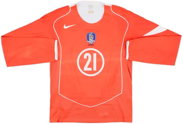 2004-06 South Korea Player Issue Home L/S Shirt J.S.Park #21 - 6/10 - (S)