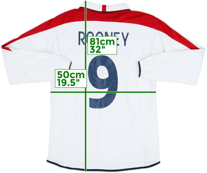 2003-05 England Home L/S Shirt Rooney #9 - 6/10 - (M)