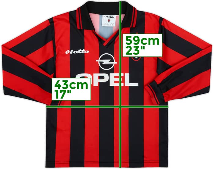 1995-96 AC Milan Home L/S Shirt - 8/10 - (M.Boys)
