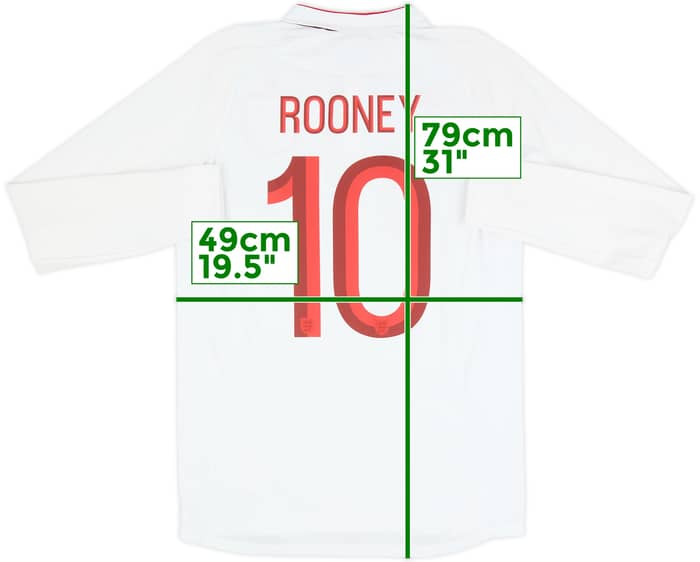 2012-13 Inglaterra Local Manga Larga Camiseta Rooney #10 - 8/10 - (M)