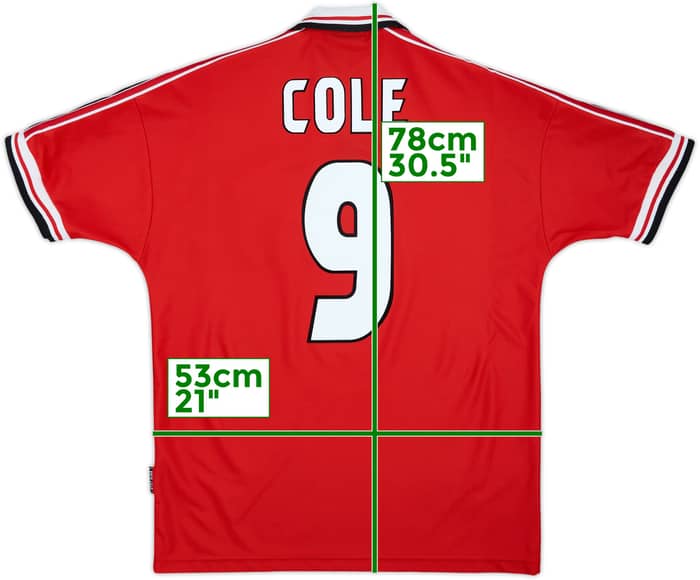 1998-00 Manchester United Home Shirt Cole #9 - 9/10 - (L)