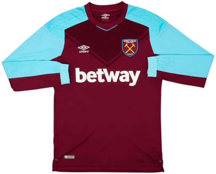2017-18 West Ham Home L/S Shirt Rice #41 - 9/10 - (M)