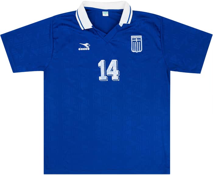 1996 Greece Match Worn Home Shirt #16 (Niniadis) v Denmark