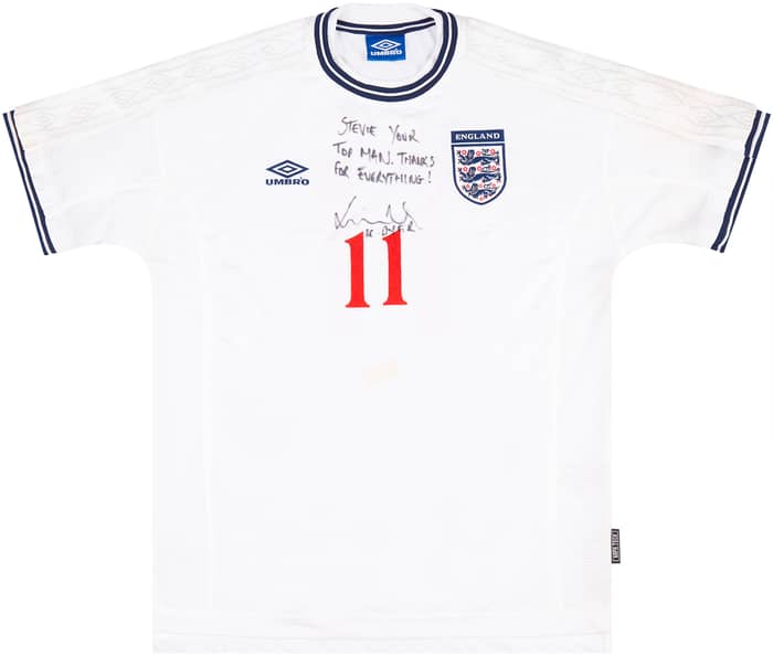 1999-01 England Match Issue Signed Home Shirt #11 (Dyer)