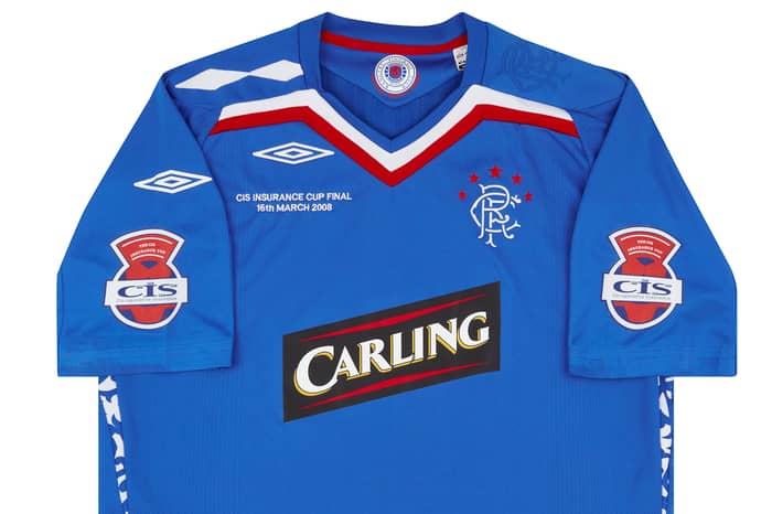 2007-08 Rangers Match Issue League Cup Final Home Shirt Papac #5
