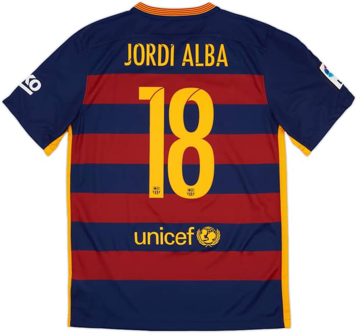 2015-16 Barcelona Home Shirt Jordi Alba #18 - 10/10 - (M)
