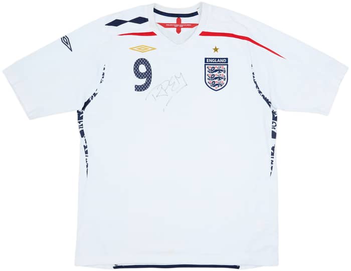 2007-09 England Signed Home Shirt #9 - 6/10 - (XL)