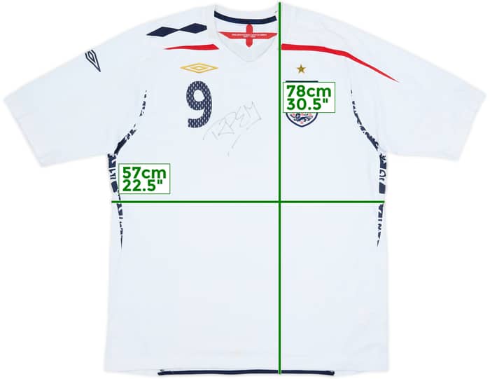 2007-09 England Signed Home Shirt #9 - 6/10 - (XL)
