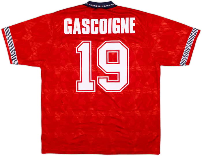 1990-93 England Away Shirt Gascoigne #19 - 8/10 - (L)