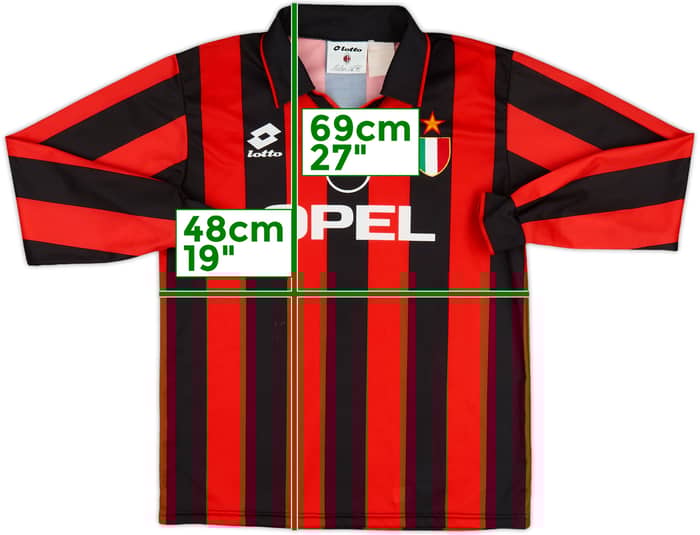 1994-95 AC Milan Home L/S Shirt - 9/10 - (XL.Boys)
