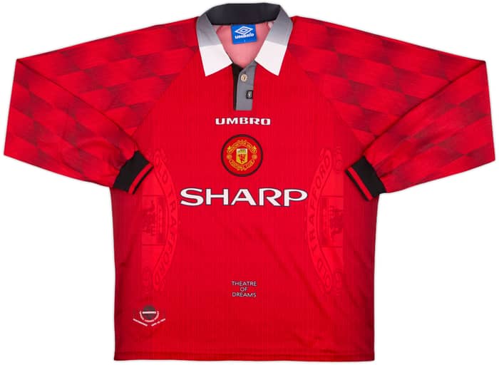1996-98 Manchester United Home L/S Shirt Cantona #7 - 9/10 - (L)