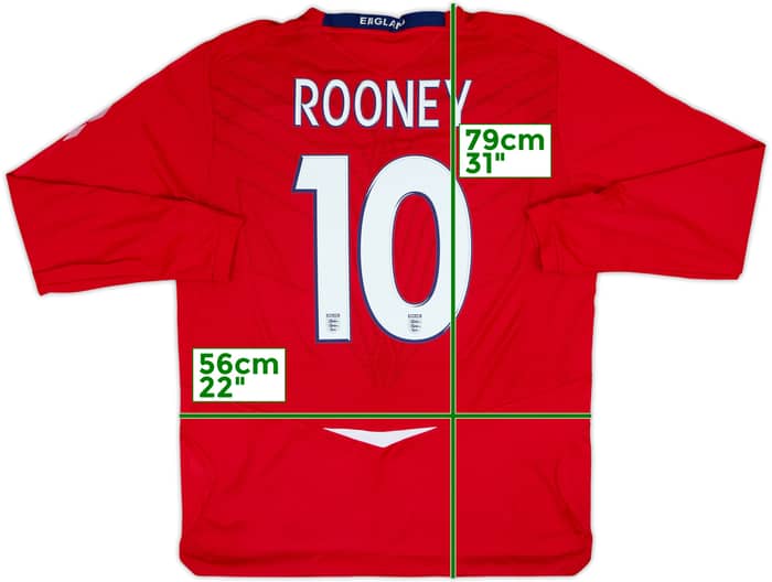 2008-10 England Away L/S Shirt Rooney #10 - 9/10 - (XL)