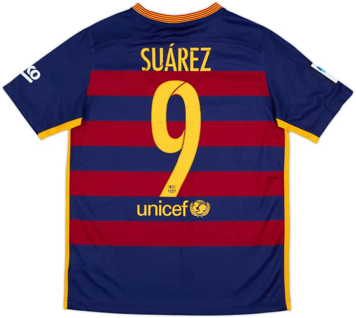 2015-16 Barcelona Home Shirt Suarez #9 - 7/10 - (XL.Boys)