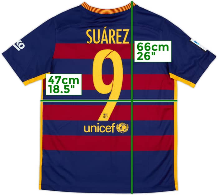 2015-16 Barcelona Home Shirt Suarez #9 - 7/10 - (XL.Boys)