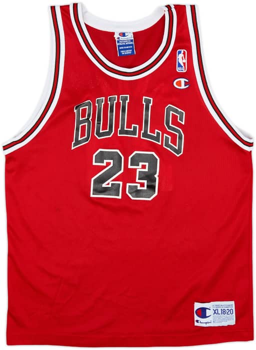 1995-98 Chicago Bulls Jordan #23 Champion Away Jersey - 9/10 - (XL.Boys)