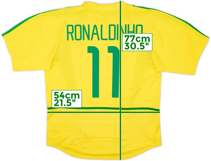 2002-04 Brazil Home Shirt Ronaldinho #11 - 7/10 - (L)
