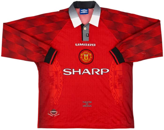 1996-98 Manchester United Home L/S Shirt Cantona #7 - 9/10 - (L)