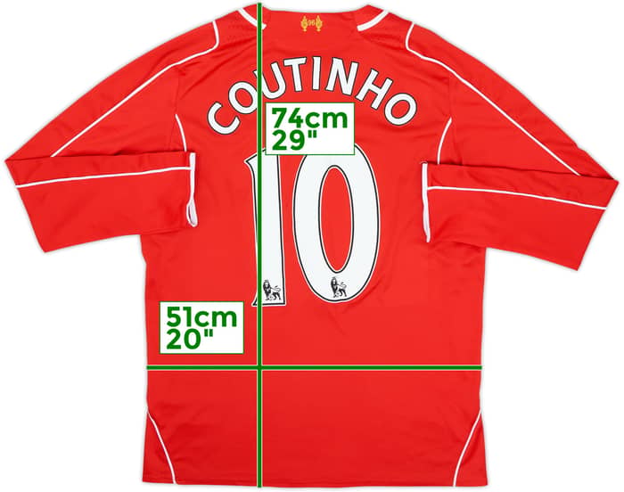 2014-15 Liverpool Home L/S Shirt Coutinho #10 - 5/10 - (L)